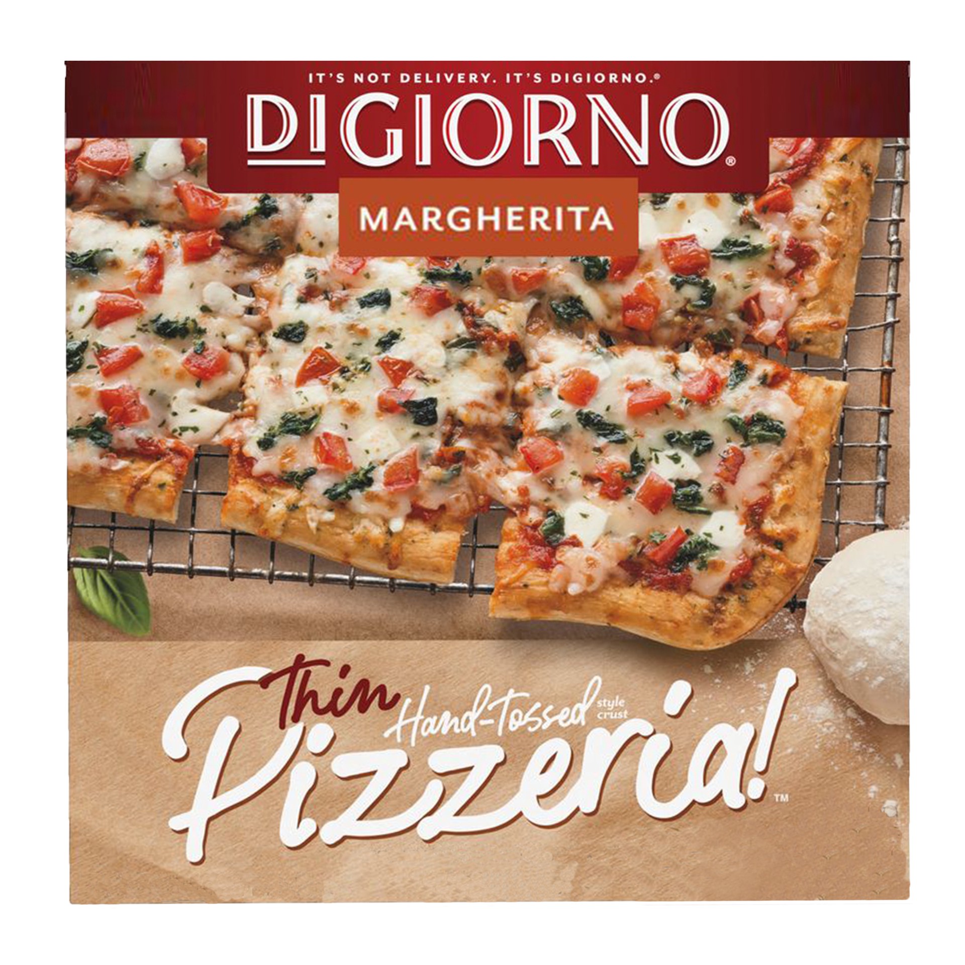 slide 1 of 13, DIGIORNO Frozen Pizza - Frozen Margherita Pizza - Pizzeria! Hand Tossed Style Thin Crust Pizza, 18 oz