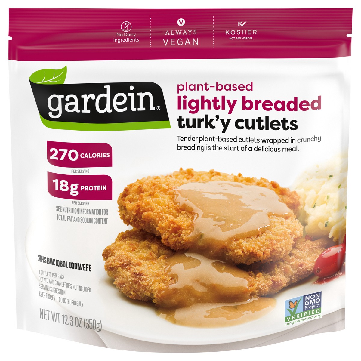 slide 1 of 5, Gardein Plant-Based Lightly Breaded Turk'y Cutlets, Vegan, Frozen Food, 12.3 oz, 12.3 oz