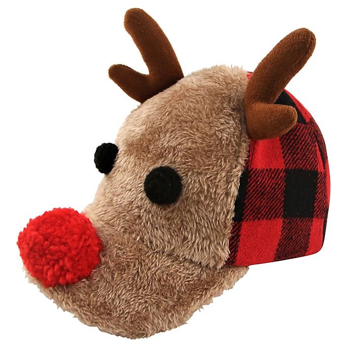 slide 1 of 3, Rising Star Newborn Buffalo Check Reindeer Hat - Brown, 1 ct