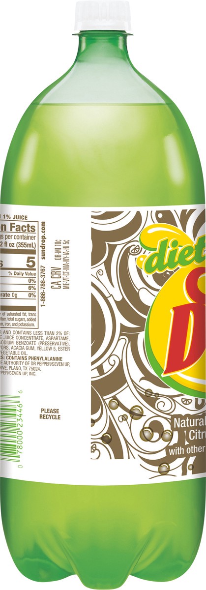 slide 2 of 5, Sun Drop Caffeine Free Diet Sun Drop Citrus Soda, 2 L bottle, 2 liter