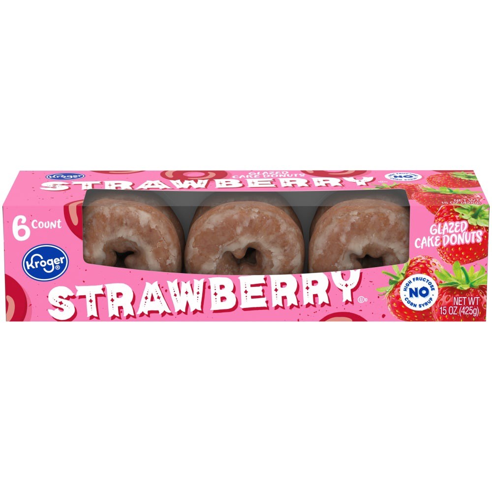 slide 3 of 3, Kroger Strawberry Glazed Cake Donuts, 6 ct; 15 oz