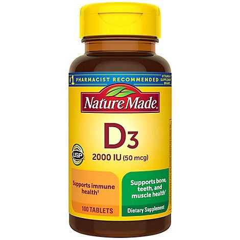 slide 1 of 1, Nature Made Vitamin D Supplement Tablets D3 2000 Iu - 100 Count, 100 ct