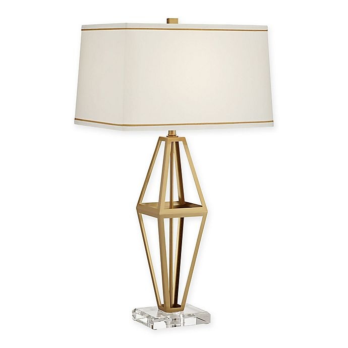 slide 1 of 1, Pacific Coast Lighting Ava Triangular Table Lamp - Antique Brass with Fabric Shade, 1 ct