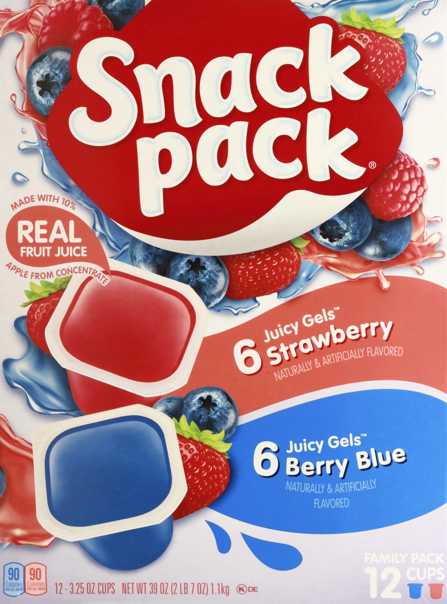 slide 1 of 5, Snack Pack Family Pack Strawberry, Berry Blue Juicy Gels 12 ea, 12 ct