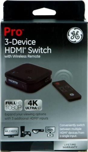 slide 1 of 1, Ge Pro 3-Device Hdmi Switch With Wireless Remote - Black, 2 ct