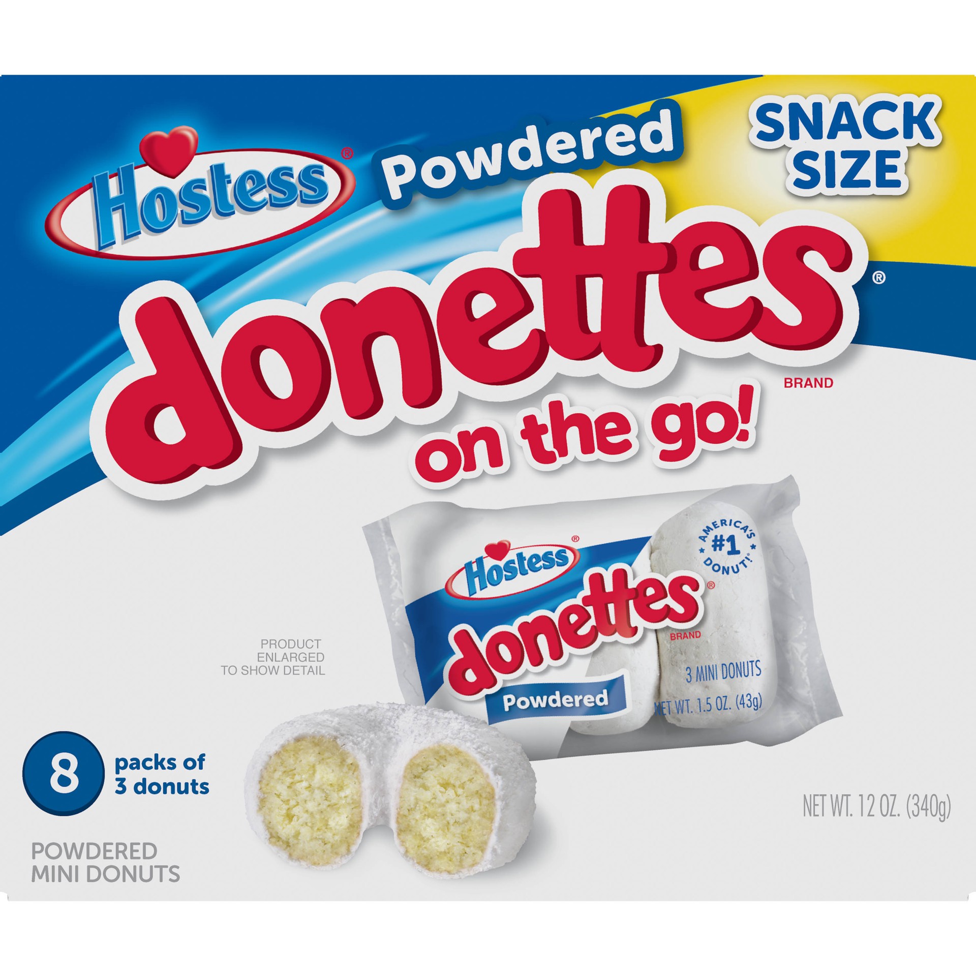 slide 1 of 22, HOSTESS Powdered DONETTES Donuts Snack Pack, 8 Count, 12.0 oz, 12 oz