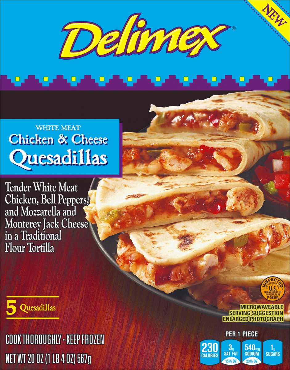 slide 9 of 13, Delimex White Meat Chicken & Cheese Quesadillas Frozen Snacks, 5 ct Box, 5 ct