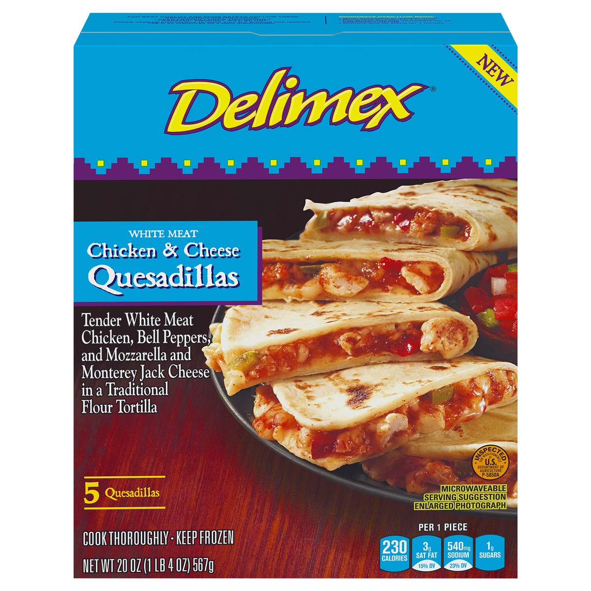 slide 1 of 13, Delimex White Meat Chicken & Cheese Quesadillas Frozen Snacks, 5 ct Box, 5 ct