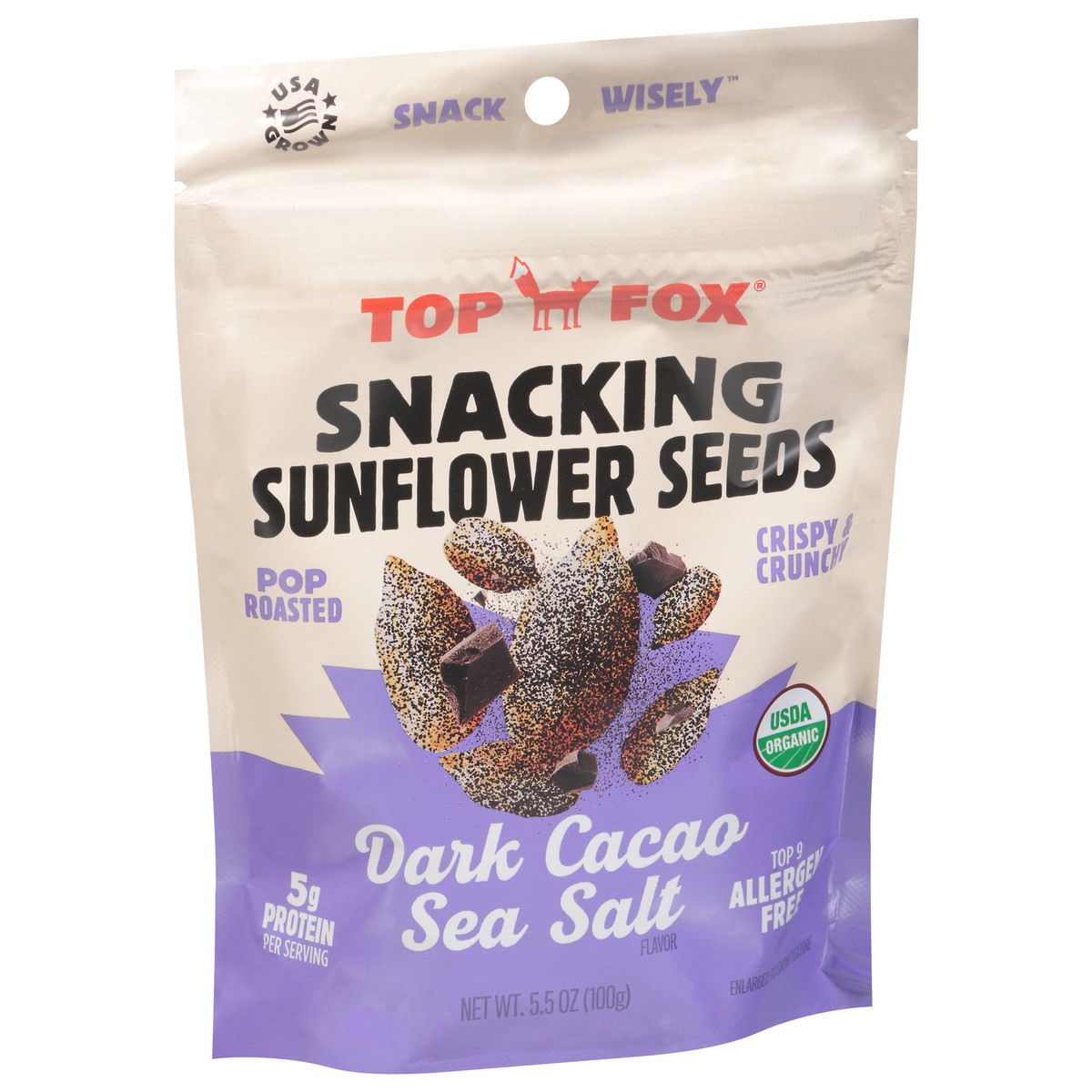 slide 2 of 13, Top Fox Organic Dark Cacao & Sea Salt Sunflower Seeds, 5.5 oz