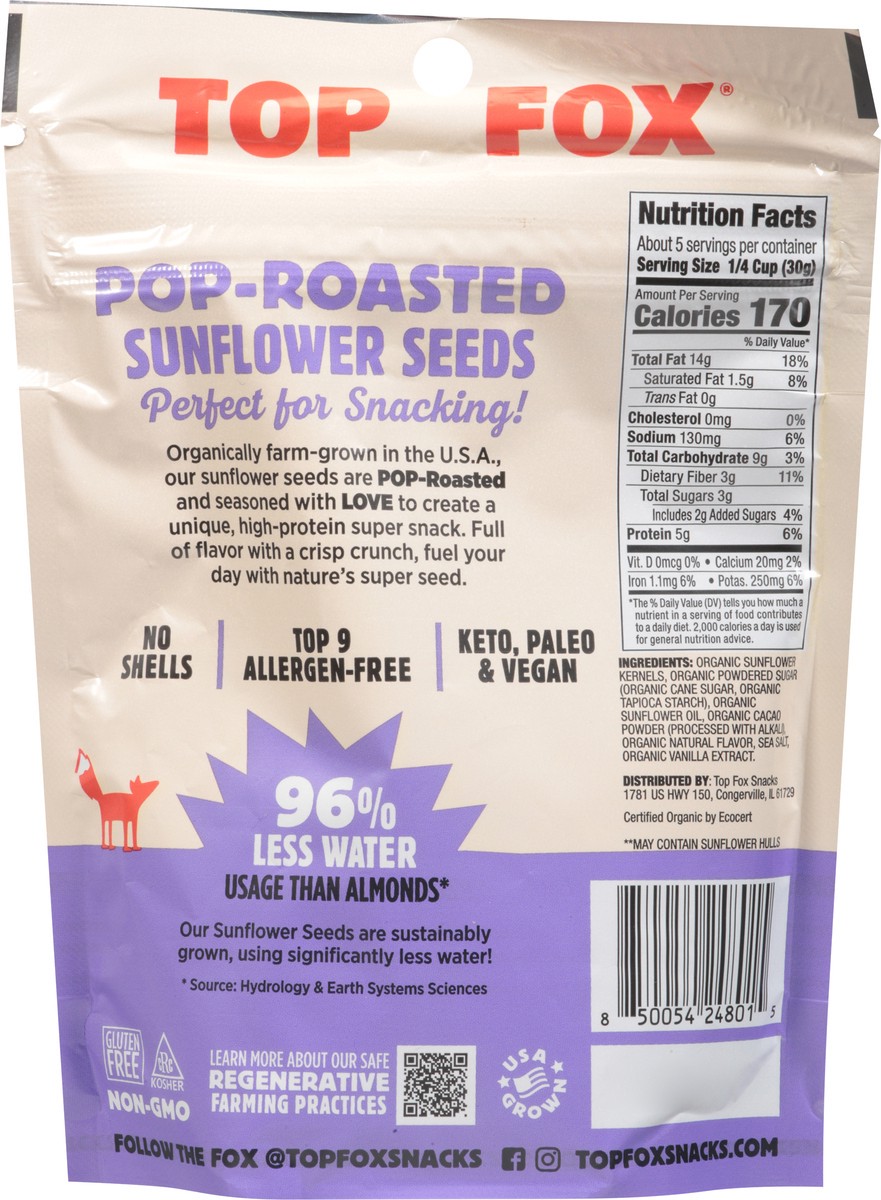 slide 13 of 13, Top Fox Organic Dark Cacao & Sea Salt Sunflower Seeds, 5.5 oz