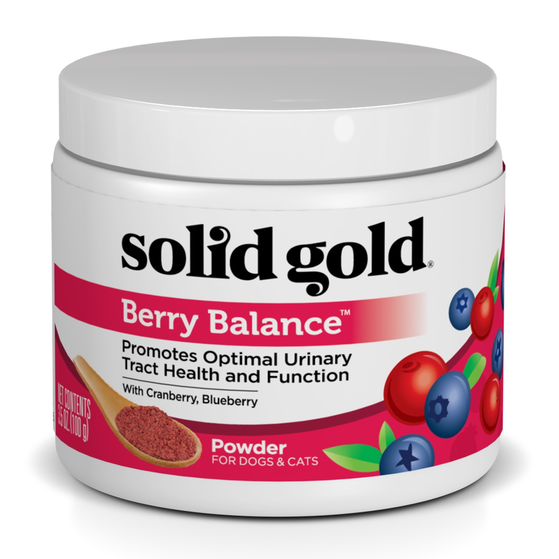 slide 1 of 1, Solid Gold Berry Balance Supplement Powder for Urinary Tract Health With Cranberries & Blueberries for Dogs & Cats, 3.5 oz