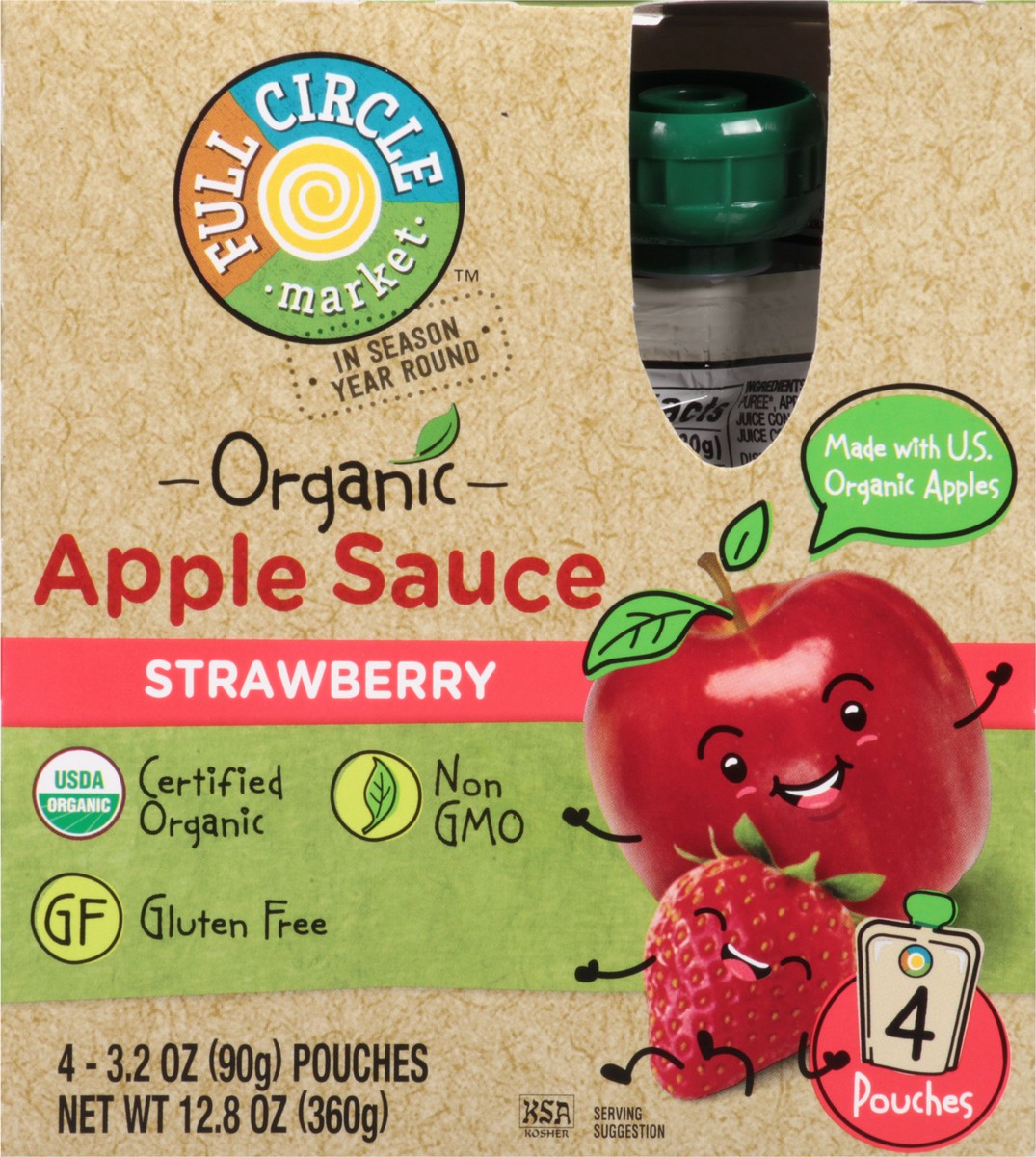 slide 2 of 15, Full Circle Market Organic Strawberry Apple Sauce 4 ea, 12.8 oz
