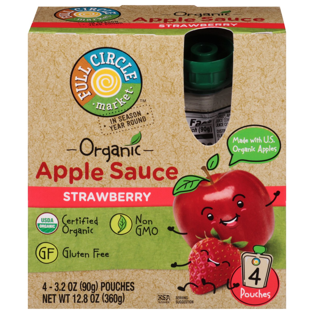 slide 6 of 15, Full Circle Market Organic Strawberry Apple Sauce 4 ea, 12.8 oz