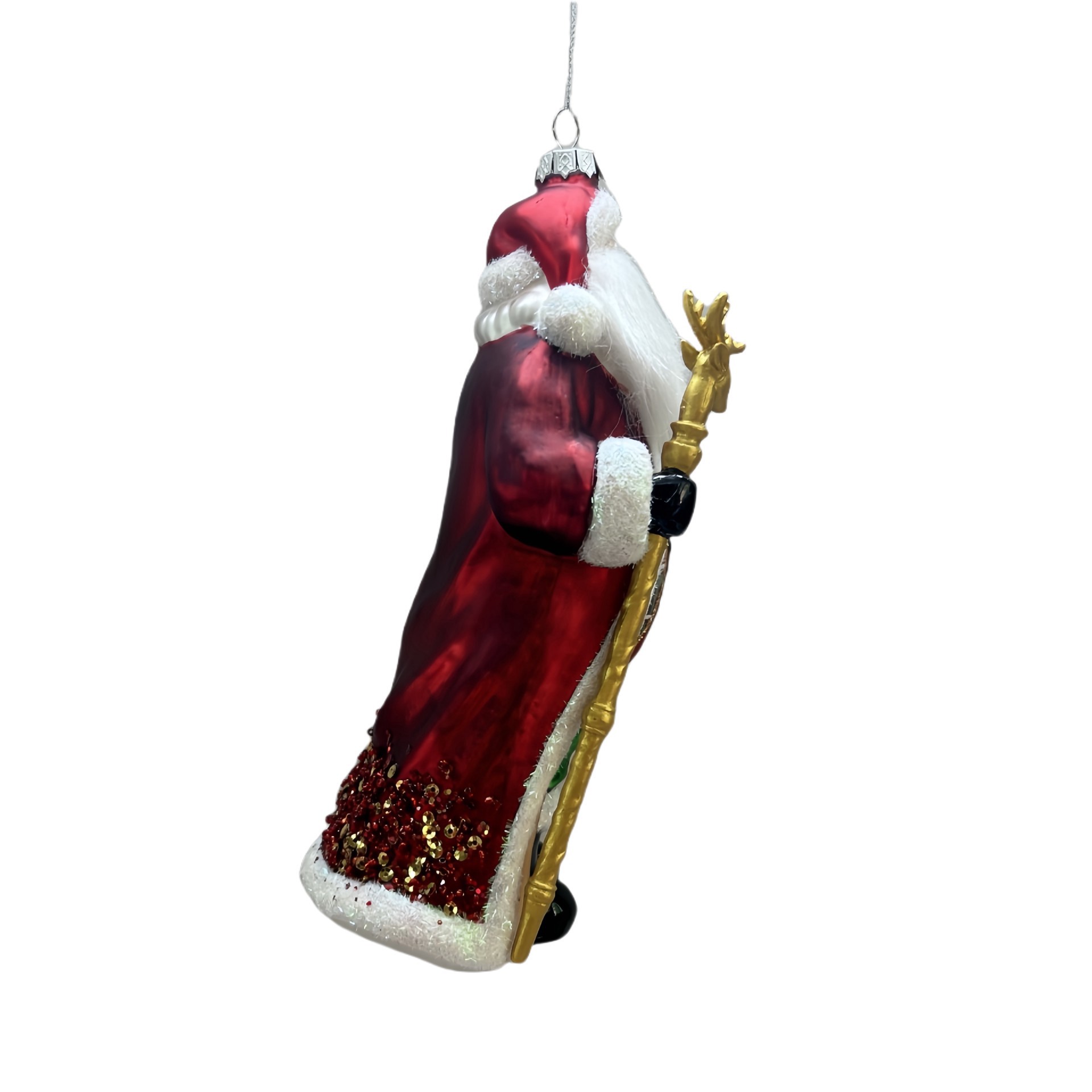 slide 3 of 3, 7.5" Santa With Reindeer Staff Glass Ornament By Ashland, 3.25 in x 1.75 in x 7.5 in