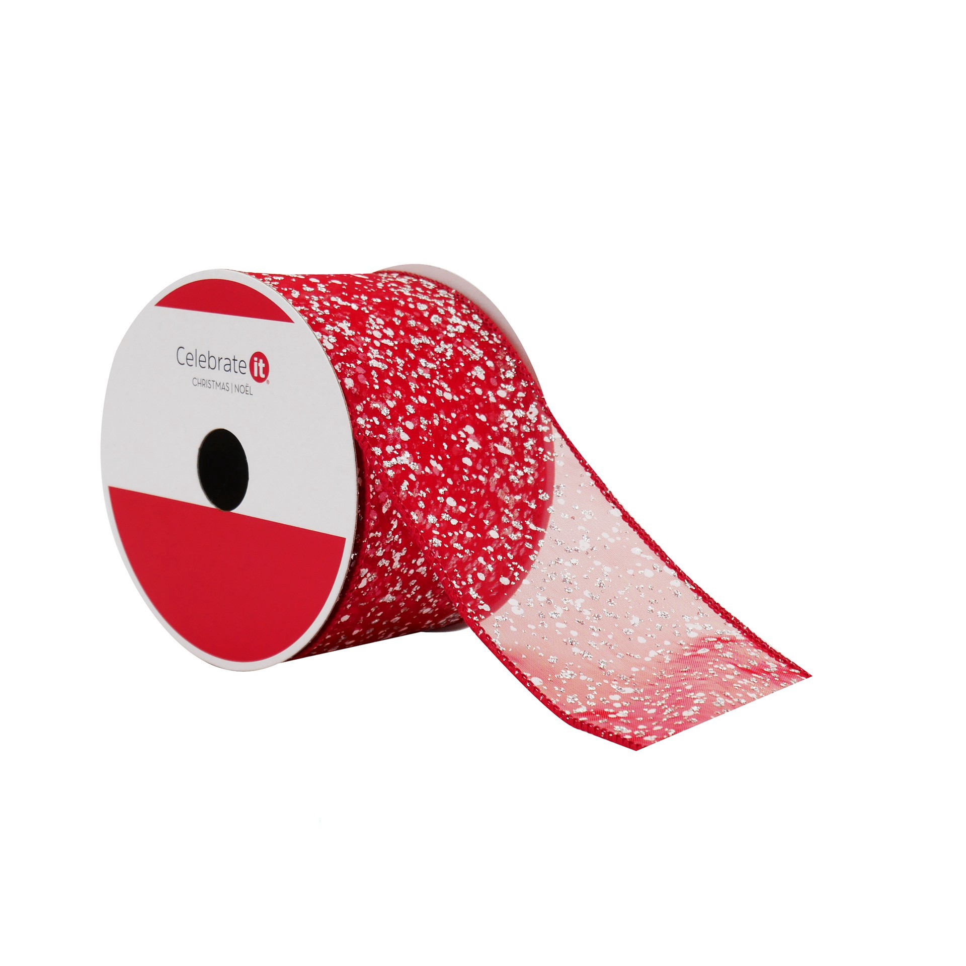 slide 3 of 3, 2.5" X 20ft. Red Sugar Sheer Wired Ribbon By Celebrate It, 2.5 in x 20 ft