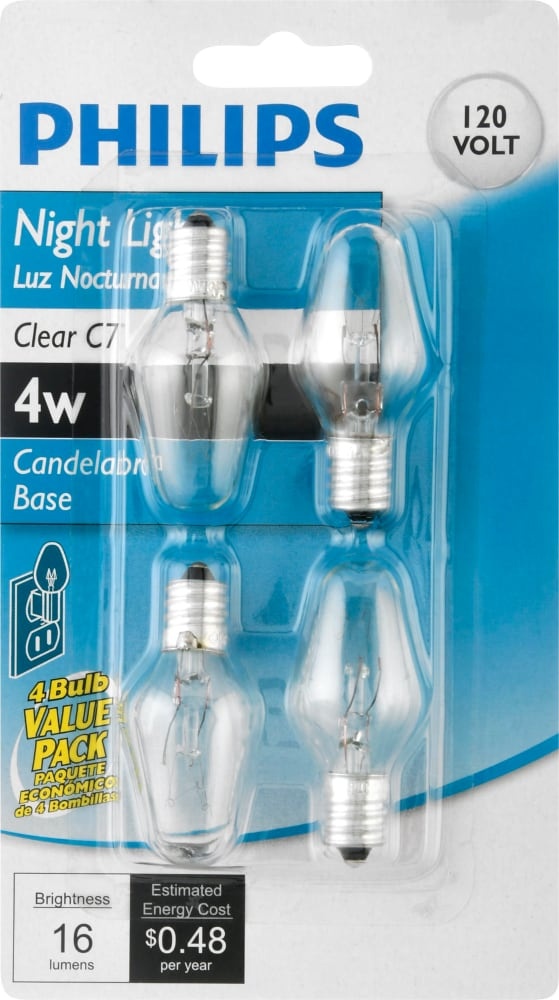 slide 1 of 1, Philips 4-Watt Incandescent Nightlight Bulbs - Clear, 4 ct