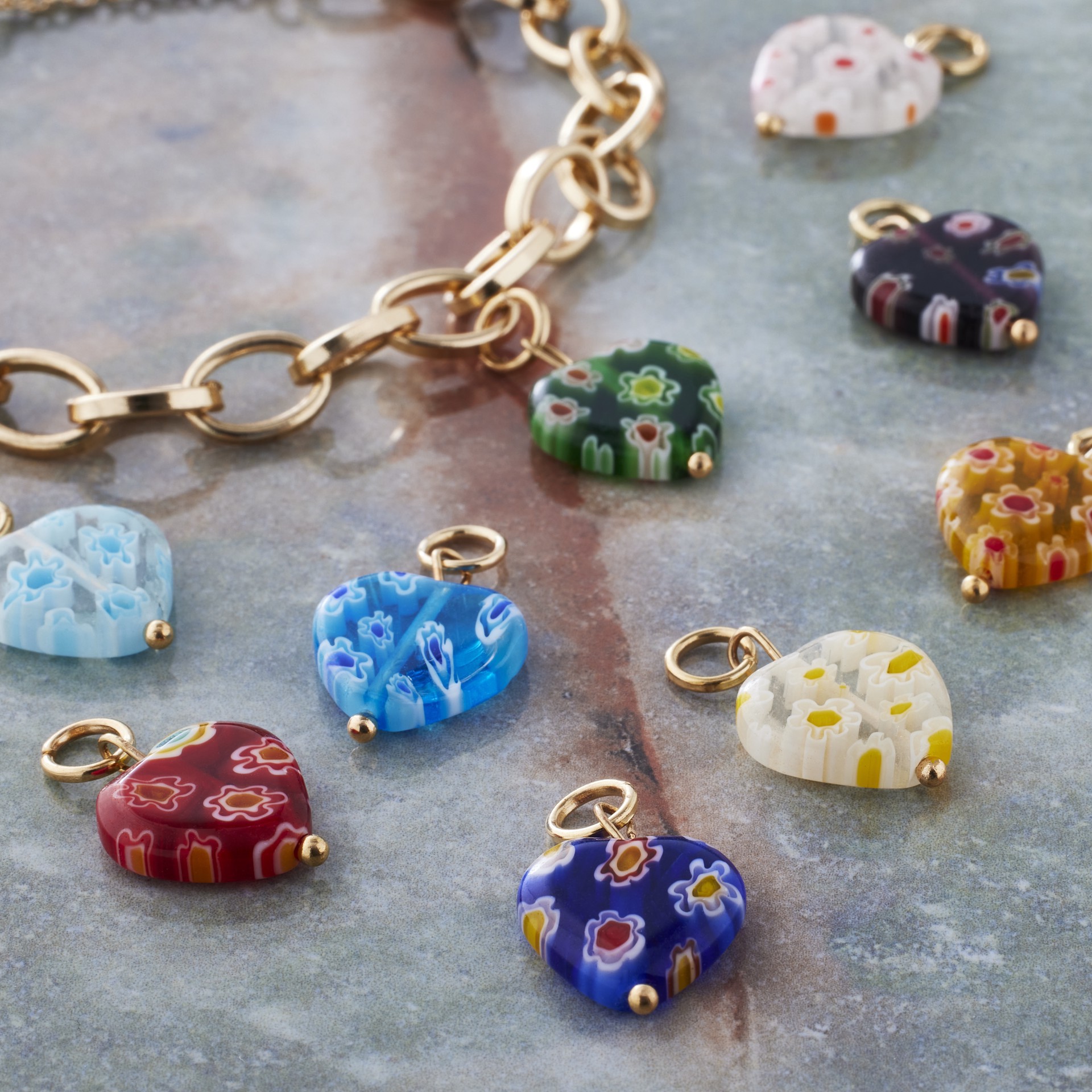 slide 2 of 3, Millefiori Glass Heart Charms By Bead Landing­, 13 mm