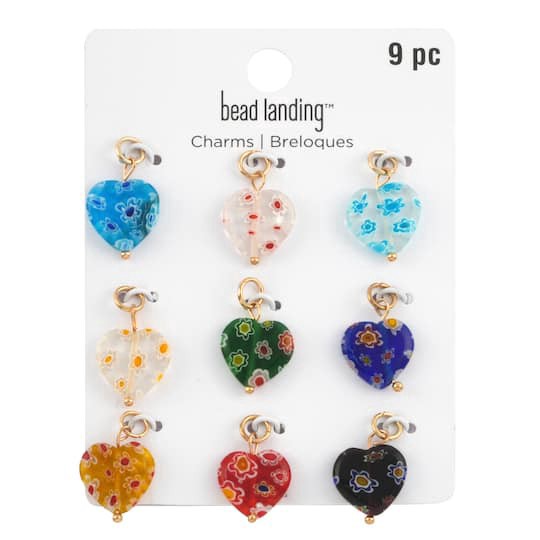 slide 1 of 3, Millefiori Glass Heart Charms By Bead Landing­, 13 mm
