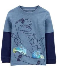 Carter's Toddler Dinosaur Cotton Blend Long-Sleeve Tee - Blue Navy 3T