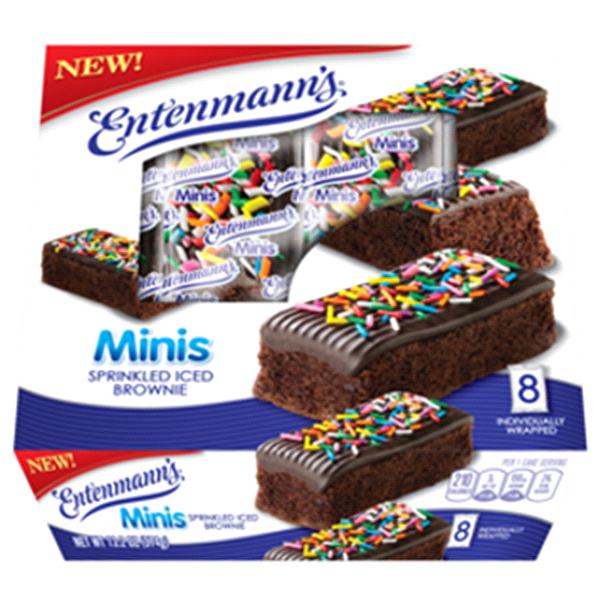 slide 1 of 1, Entenmann's Baker's Delights Mini Sprinkled Iced Brownies, 8 count, 17 oz, 8 ct