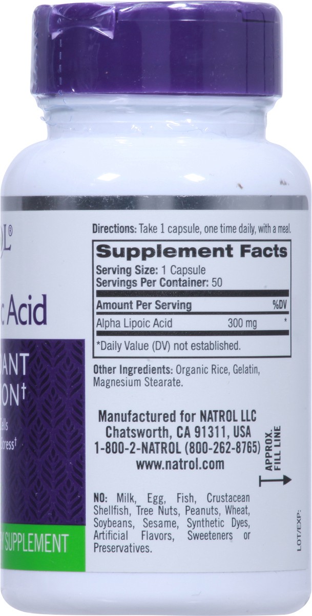 slide 8 of 9, Natrol, Alpha Lipoic Acid Capsules, Antioxidant Protection Supplement, 300 mg, 50 Count, 50 ct