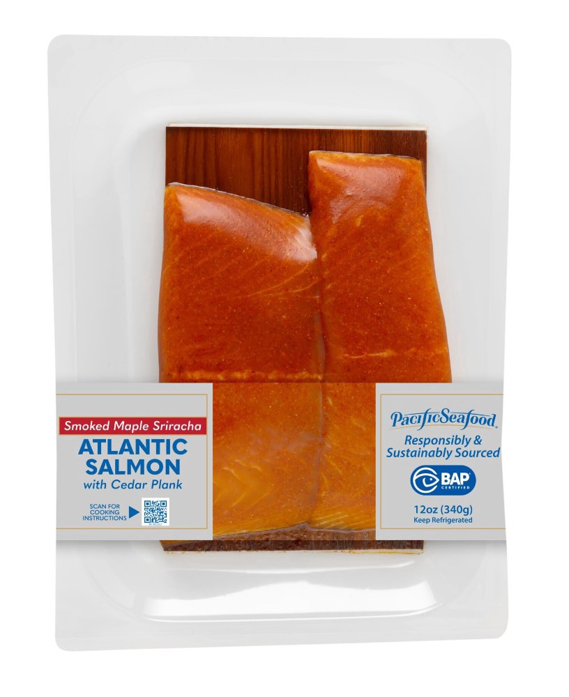slide 1 of 2, Pacific Seafood Atlantic Salmon With Cedar Plank Smoked Maple Saracha, 12 oz