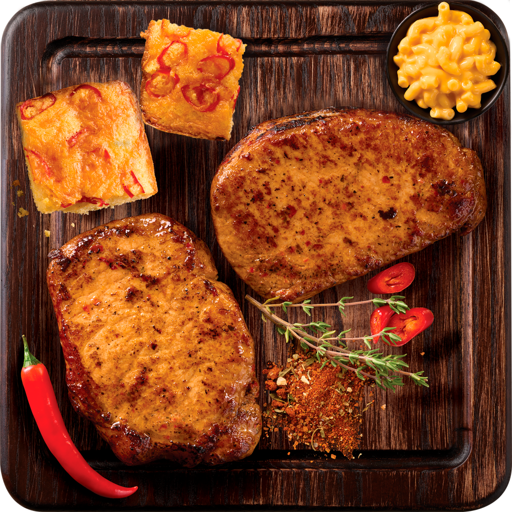 slide 3 of 3, Tyson Smokey Chili Butter Boneless Pork Chops, 12 oz