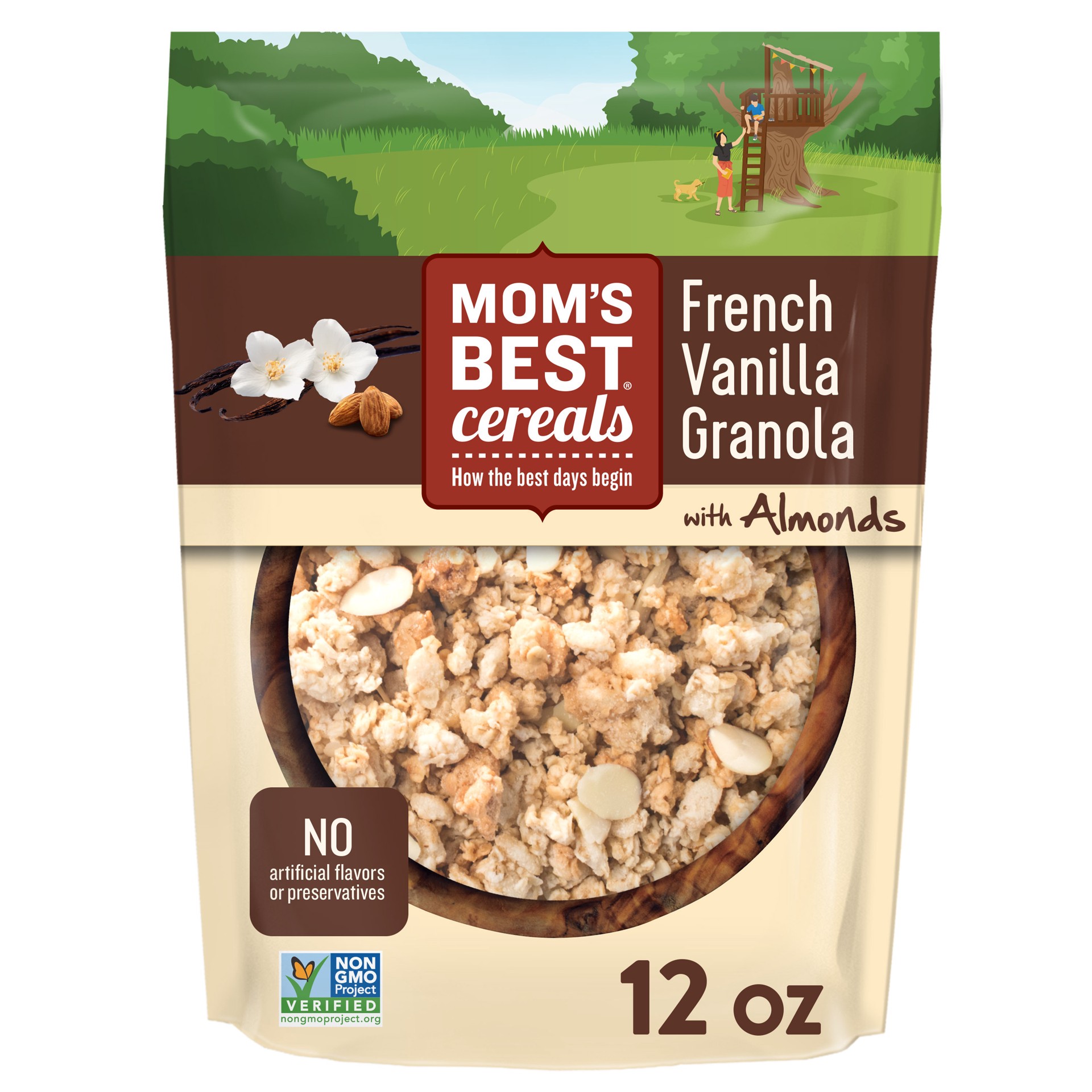 slide 1 of 2, MOM's Best Cereals Mom's Best French Vanilla Granola, Made with Whole Grain, Non-GMO Project Verified, Kosher, No High Fructose Corn Syrup, 12 Oz Bag, 1 Count, 12 oz