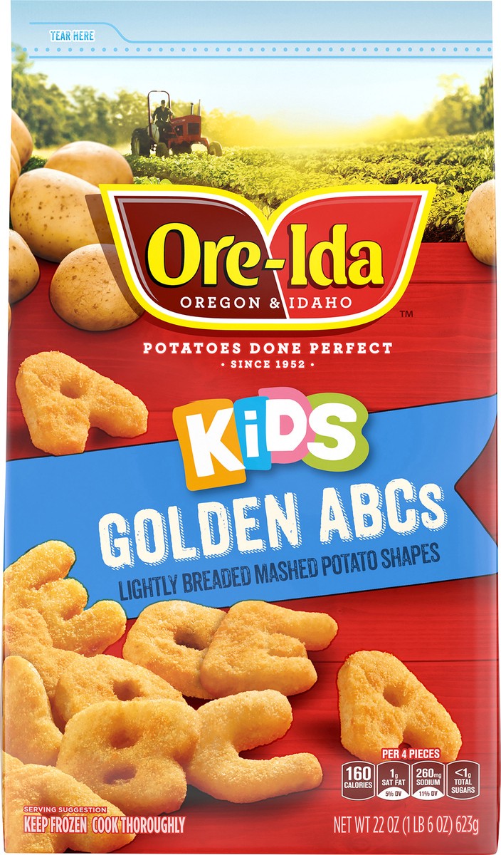 slide 1 of 13, Ore-Ida Kids Golden ABCs Mashed Potato French Fry Shapes, 22 oz Bag, 22 oz