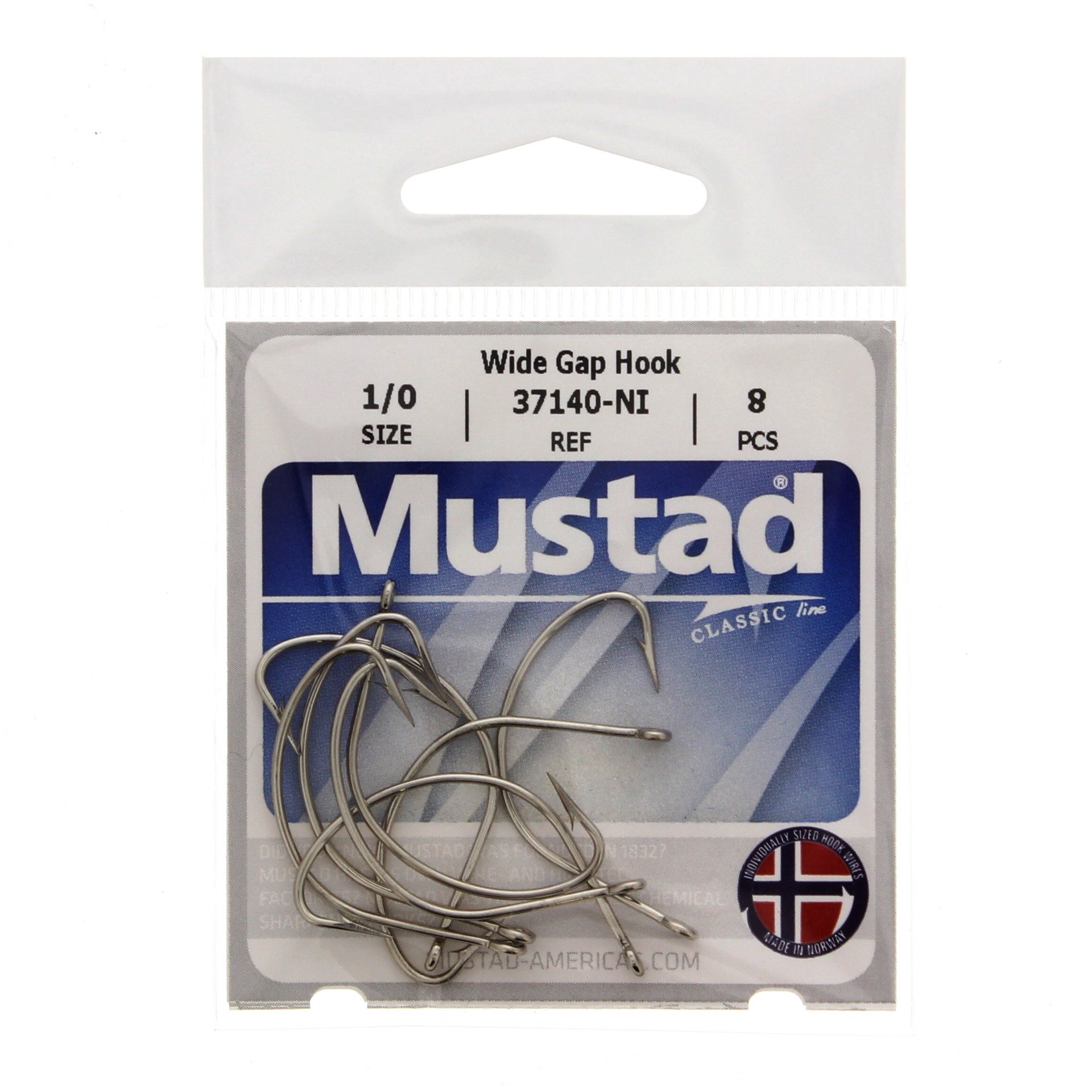slide 1 of 1, Mustad Wide Gap 3740-NI Hook Size 1/0, 8 ct
