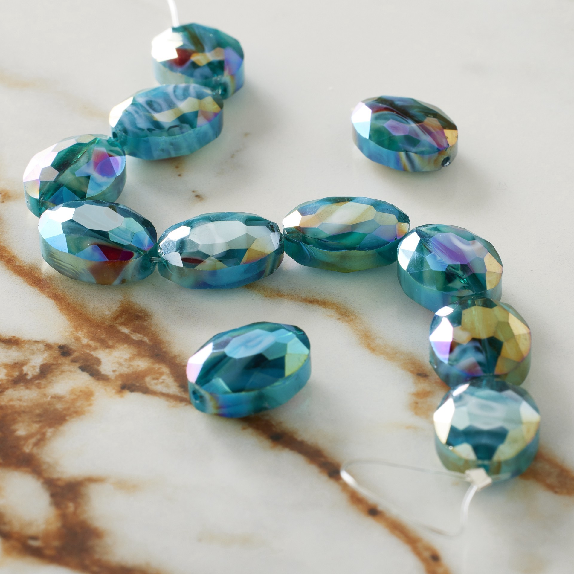 slide 3 of 3, Aqua Faceted Glass Oval Beads, 15.5mm By Bead Landing, 15.5mm