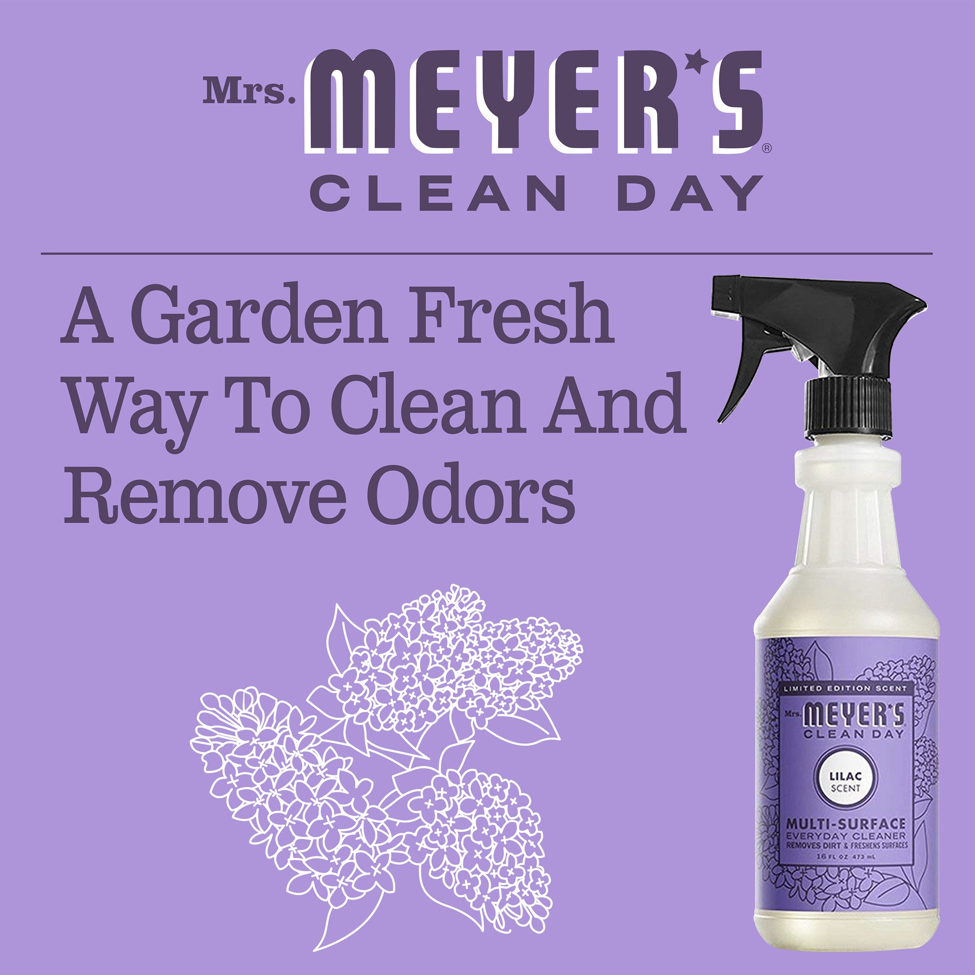 slide 3 of 9, Mrs. Meyer''s Clean Day Multi-Surface Everyday Cleaner, Lilac Scent, 16 Ounce Bottle, 16 fl oz