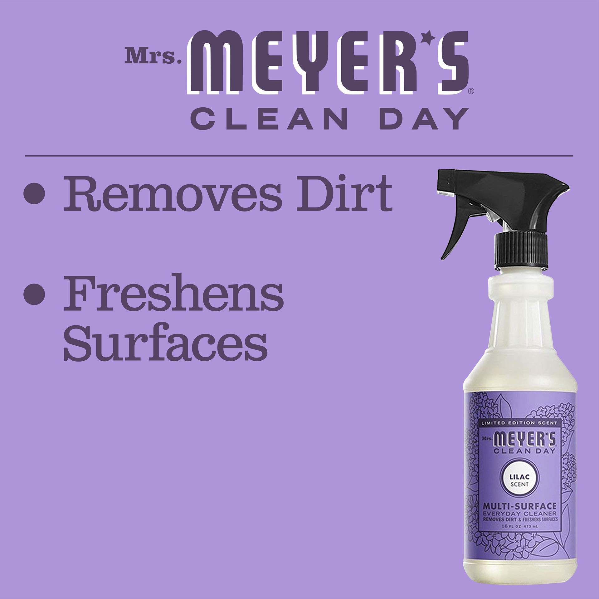 slide 5 of 9, Mrs. Meyer''s Clean Day Multi-Surface Everyday Cleaner, Lilac Scent, 16 Ounce Bottle, 16 fl oz