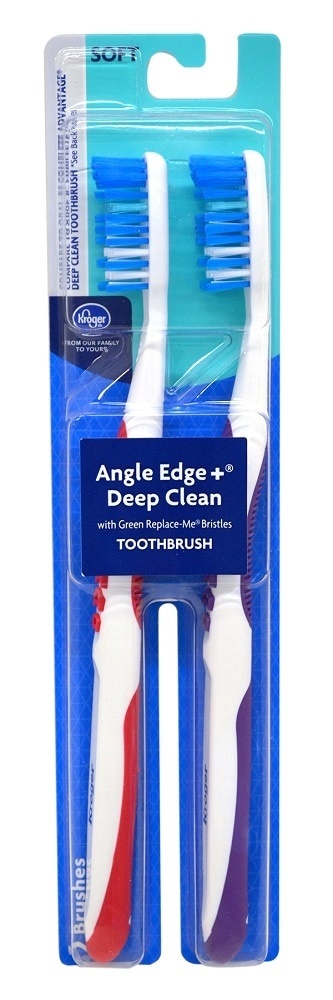 slide 1 of 1, Kroger Angle Edge Plus Deep Clean Toothbrush, 2 ct