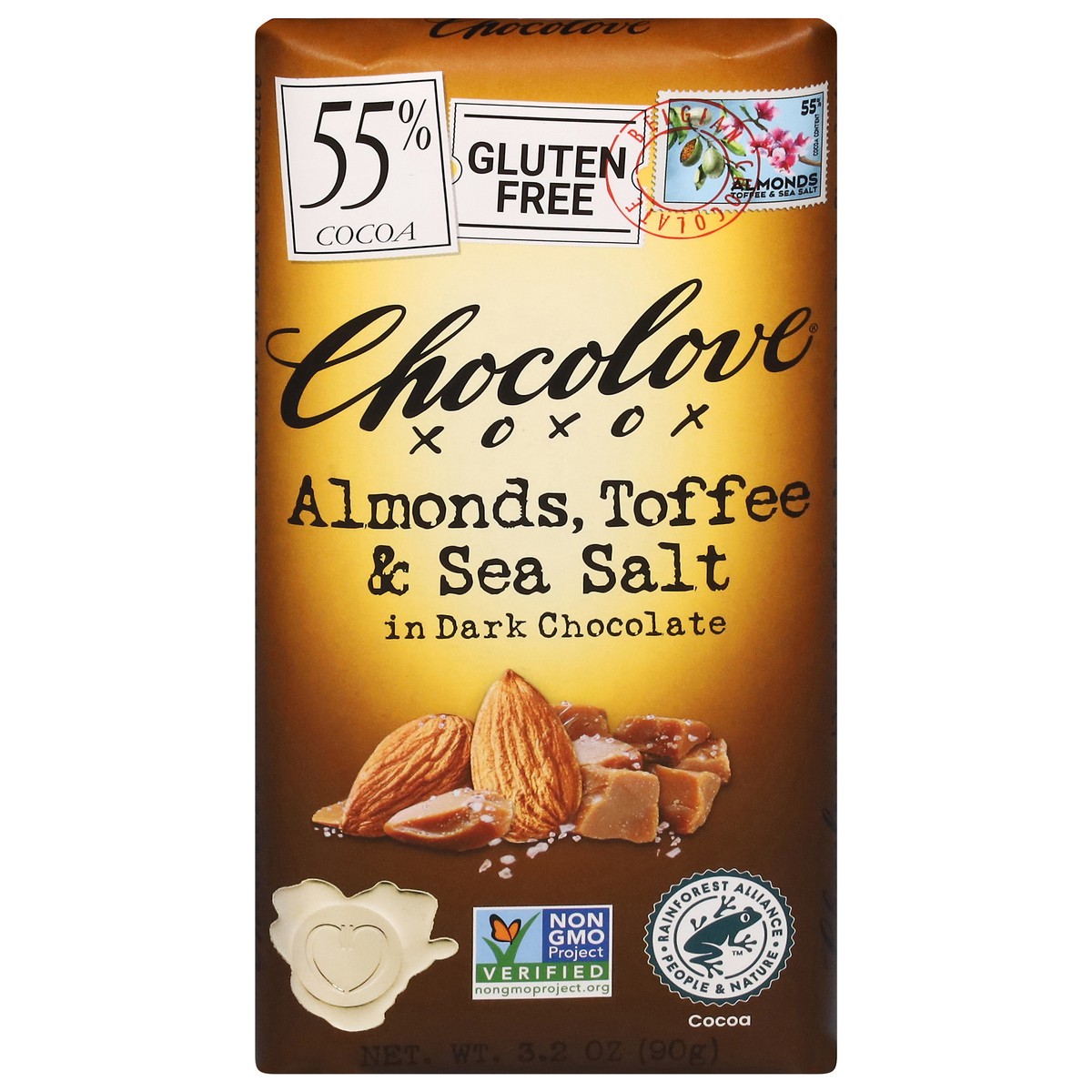 slide 1 of 1, Chocolove 55% Cocoa Almonds, Toffee & Sea Salt Dark Chocolate 3.2 oz, 3.2 oz