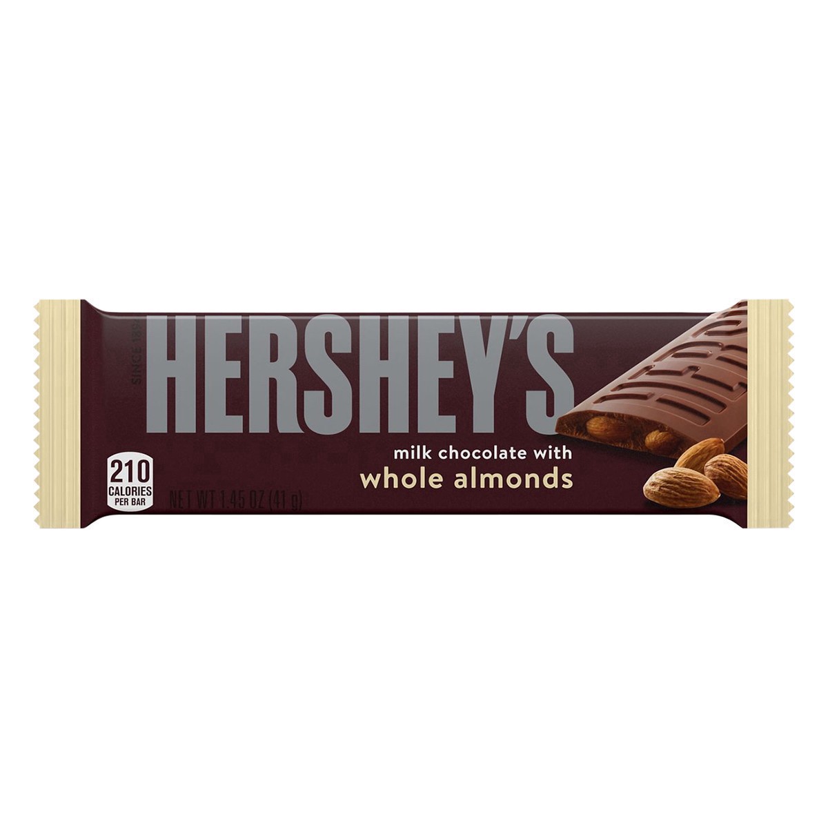 slide 5 of 7, HERSHEY'S Milk Chocolate with Whole Almonds Candy Bar, 1.45 oz, 1.45 oz