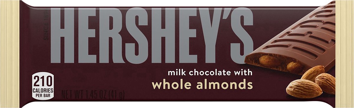 slide 7 of 7, HERSHEY'S Milk Chocolate with Whole Almonds Candy Bar, 1.45 oz, 1.45 oz