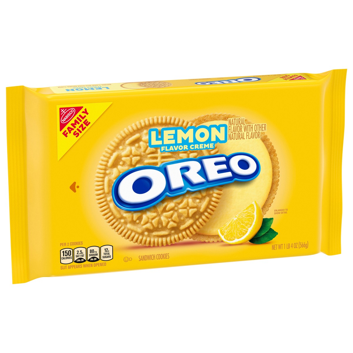 slide 8 of 9, OREO Lemon Flavor Creme Golden Sandwich Cookies Family Size - 20oz, 20 oz