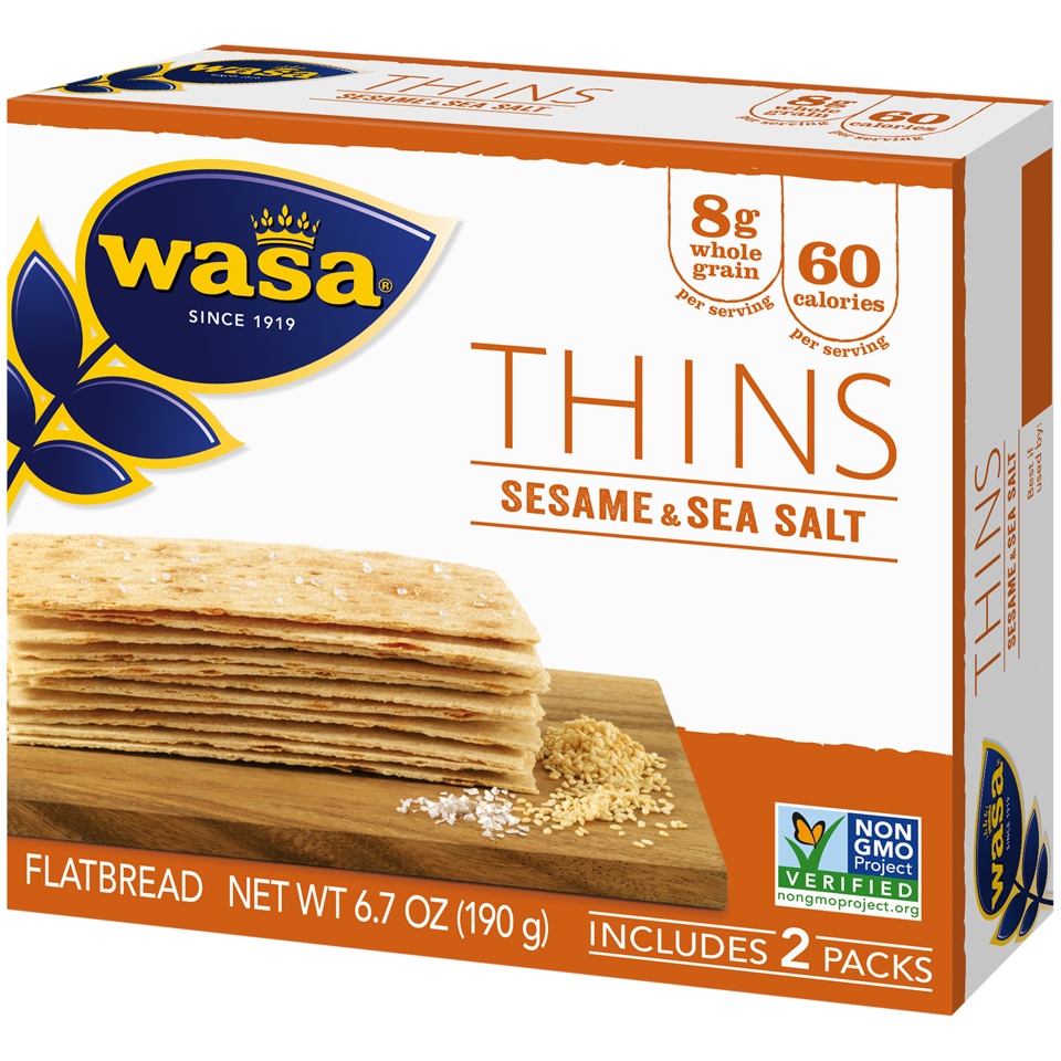 slide 3 of 8, Wasa Thins Sesame & Sea Salt Flatbread, 6.7 oz