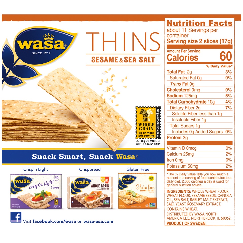 slide 6 of 8, Wasa Thins Sesame & Sea Salt Flatbread, 6.7 oz