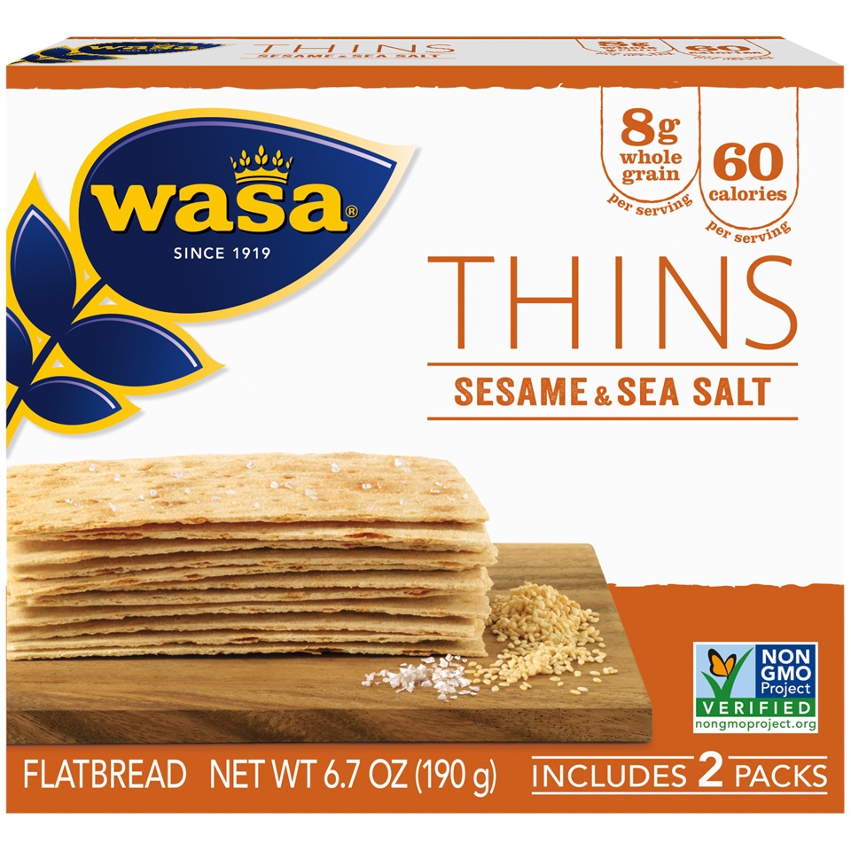 slide 1 of 8, Wasa Thins Sesame & Sea Salt Flatbread, 6.7 oz