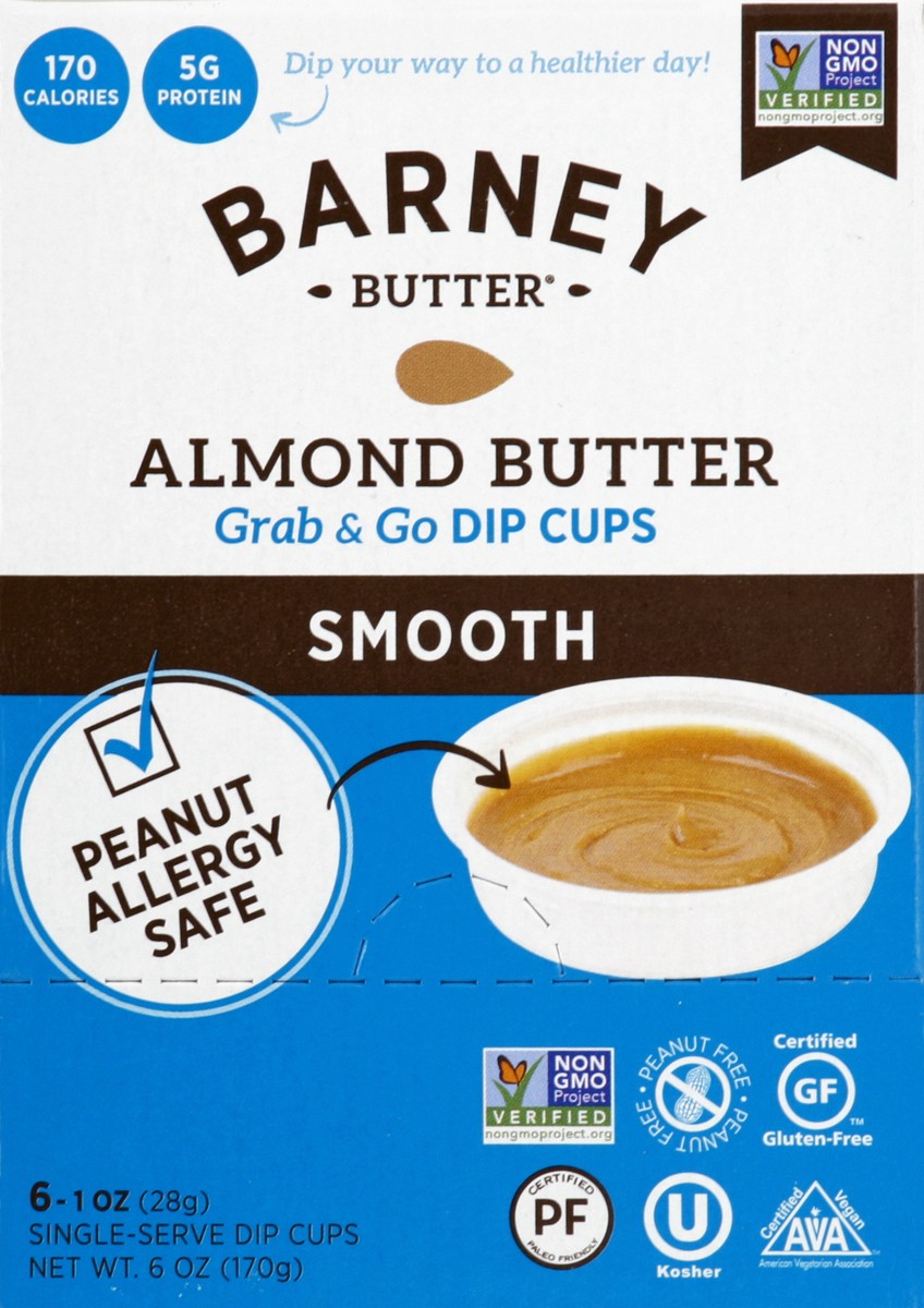 slide 4 of 4, Barney Butter Almond Butter, Smooth, Grab & Go Dip Cups, 6 ct