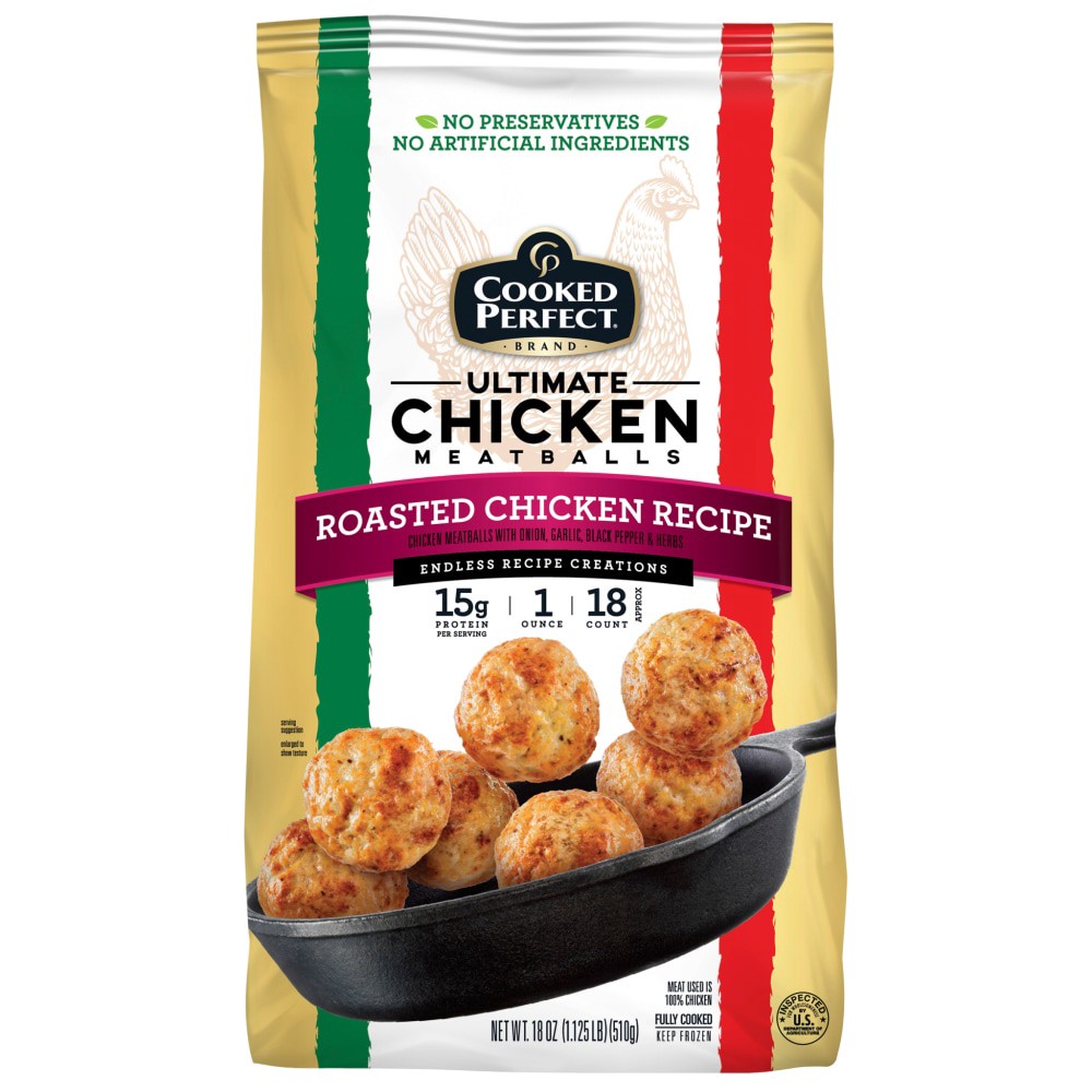 slide 1 of 4, Cooked Perfect Ultimate Chicken Meatballs Roasted Chicken Recipe, 18 oz, 18 oz
