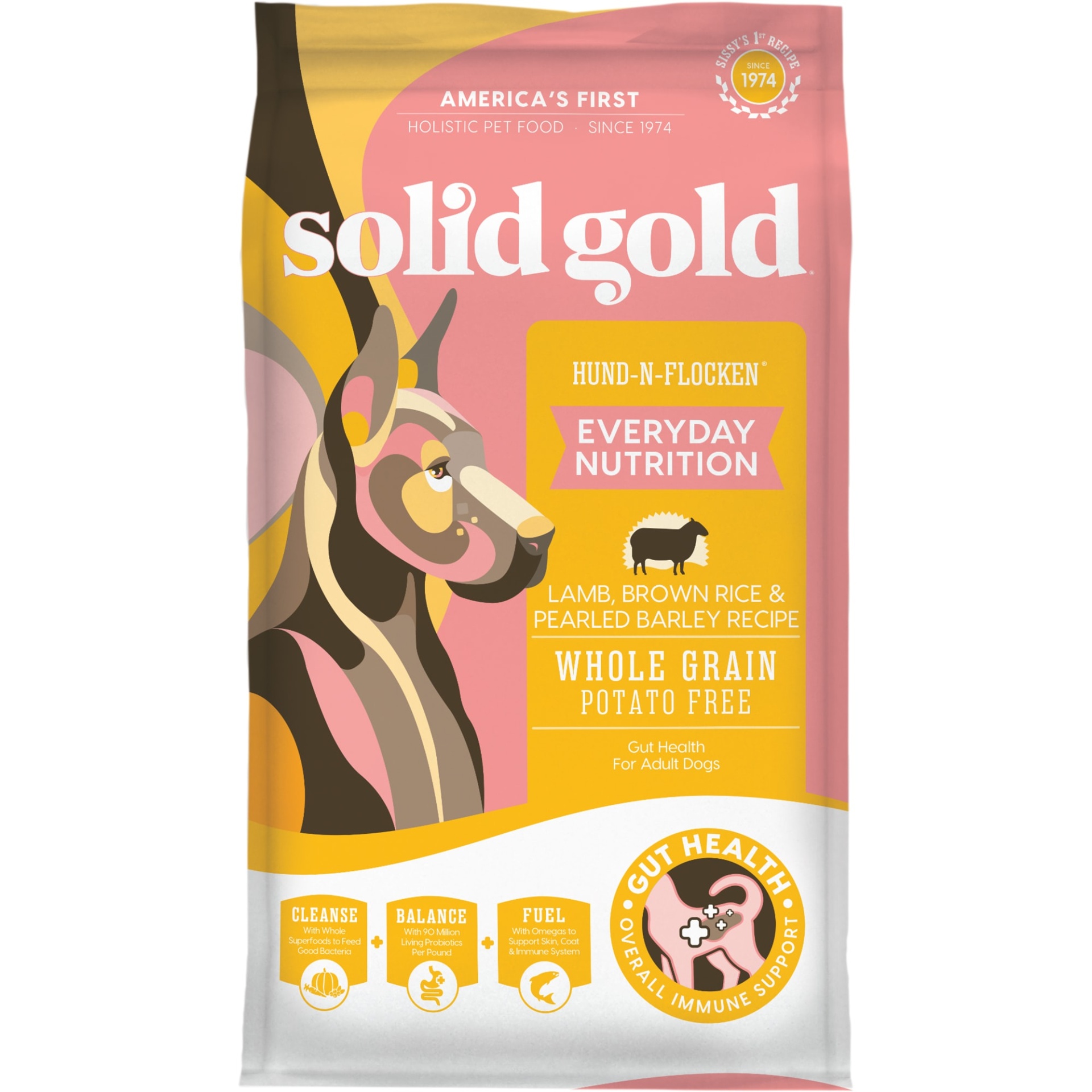 slide 1 of 1, Solid Gold Hund-N-Flocken Lamb, Brown Rice & Pearled Barley Adult Dog Food, 28.5 lb