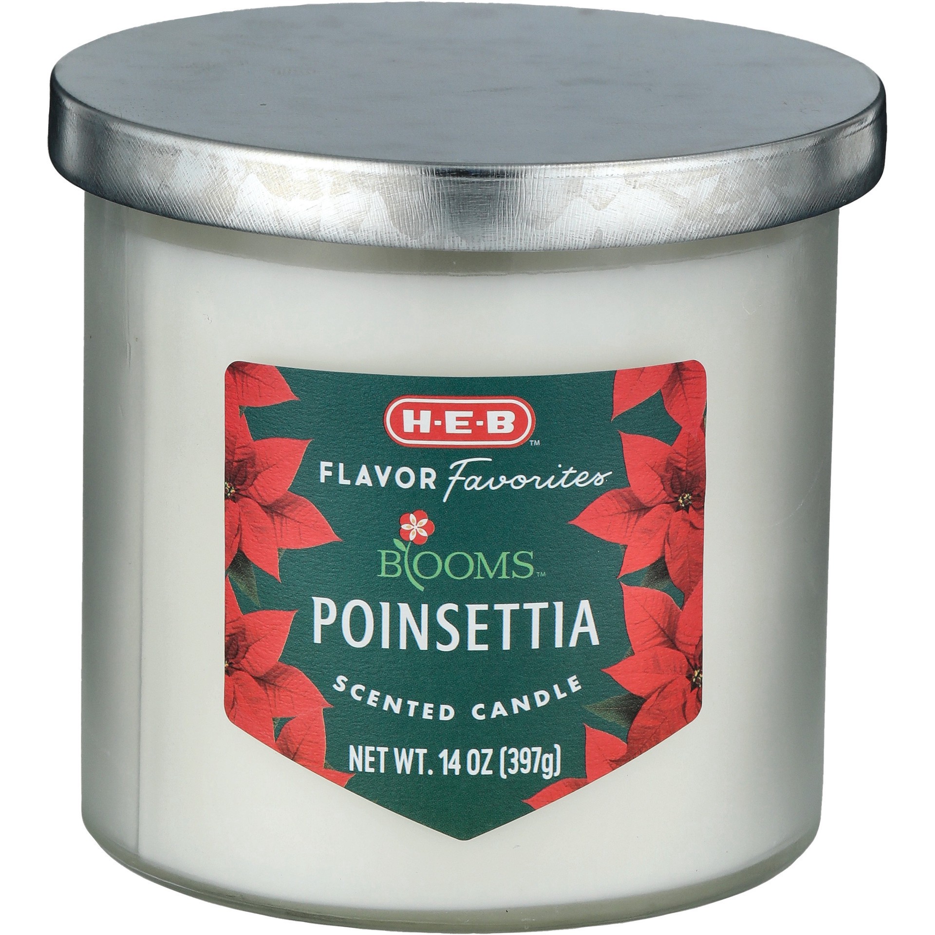 slide 1 of 1, H-E-B Flavor Favorites Blooms Poinsettia Scented Candle, 14 oz