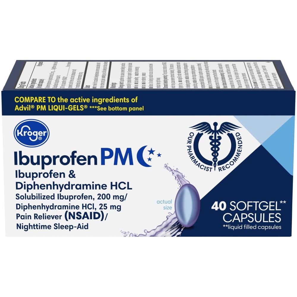 slide 1 of 1, Kroger Ibuprofen Pm Liquid Softgel Capsules, 40 ct