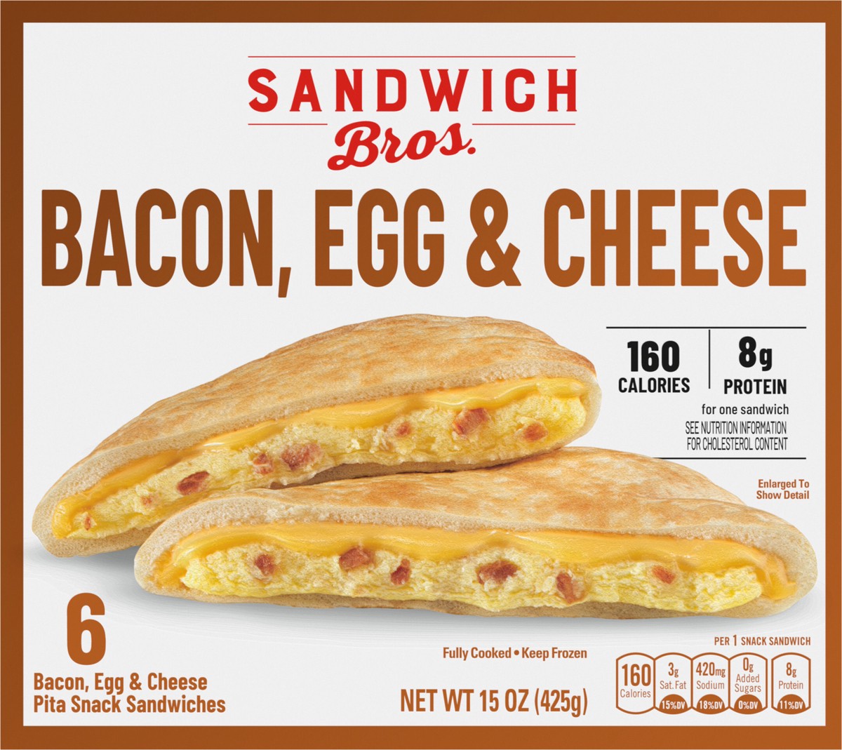 slide 9 of 13, Sandwich Bros. Sandwich Bros Bacon, Egg and Cheese, Frozen Breakfast Sandwich, 6 Count, 15 oz, 15 oz