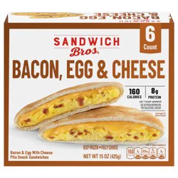 Sandwich Bros. Bacon, Egg and Cheese, Frozen Breakfast Sandwich, 6 Count, 15 oz