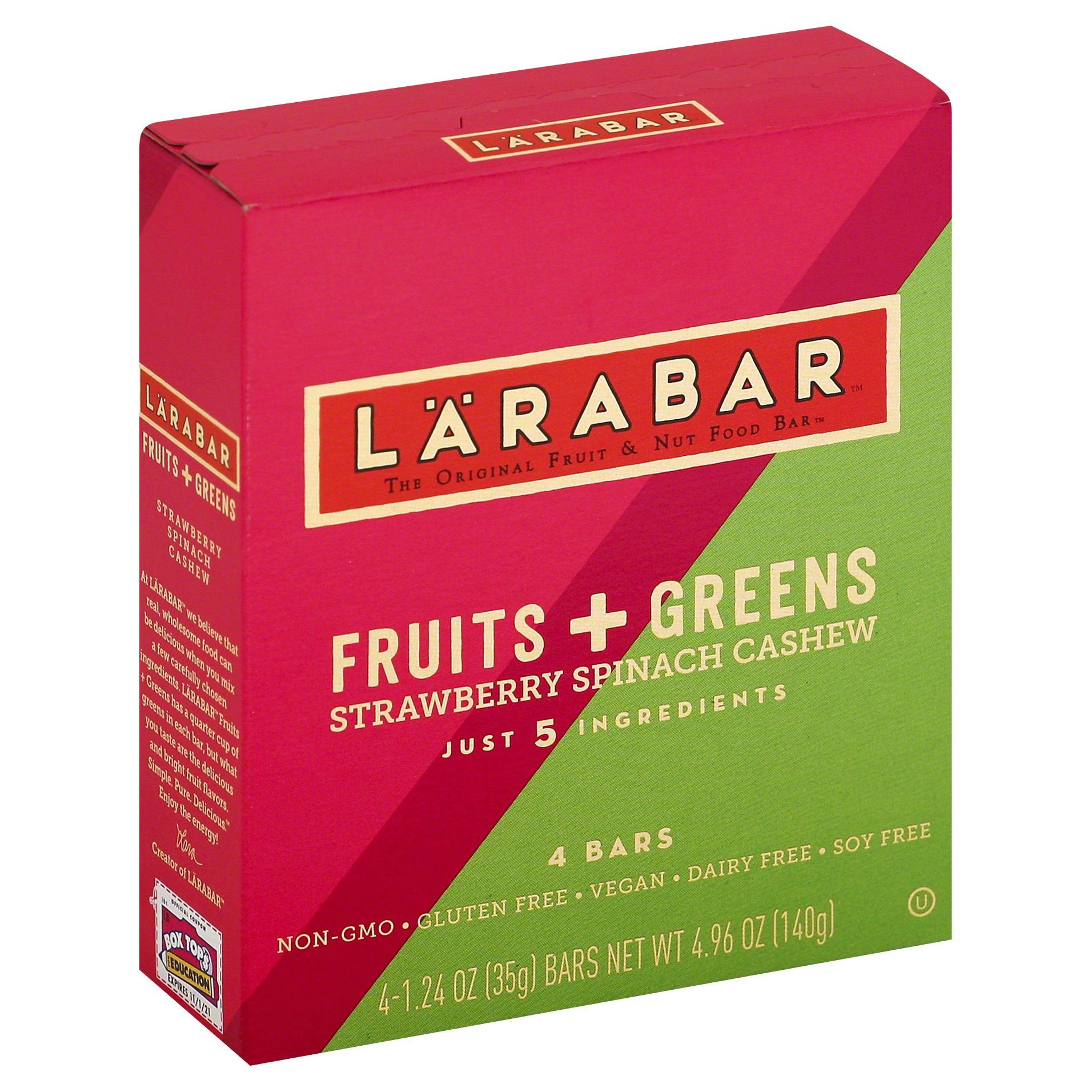 slide 1 of 1, LÄRABAR Fruits And Greens Strawberry Spinach Cashew, 4 ct; 4.96 oz