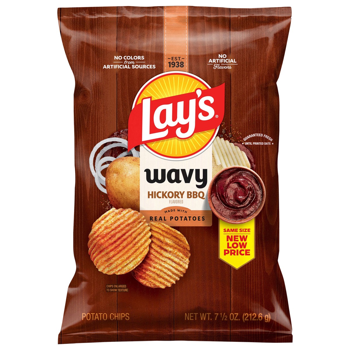 slide 1 of 3, Lay's Wavy Potato Chips Hickory BBQ Flavored 7 1/2 Oz, 7.5 oz